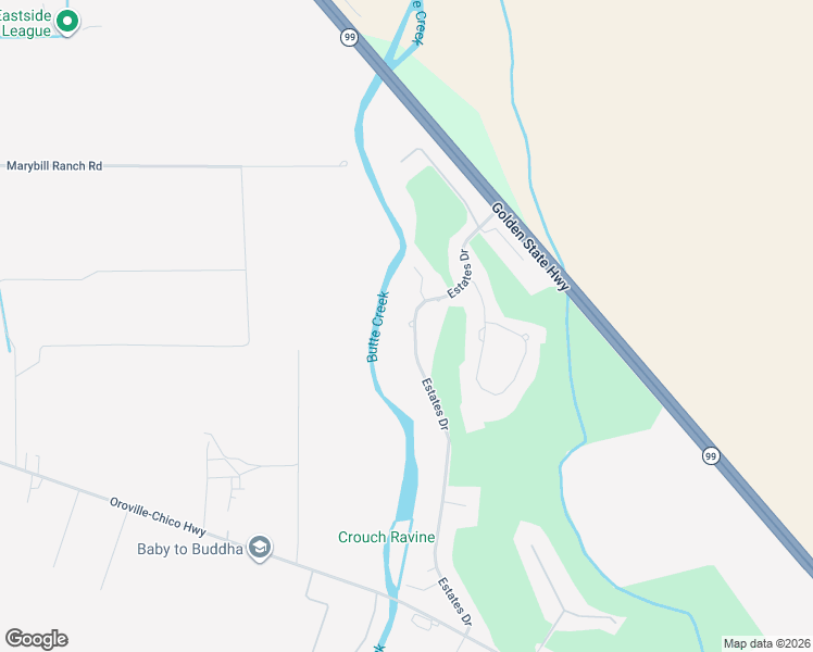 map of restaurants, bars, coffee shops, grocery stores, and more near 136 Estates Drive in Chico