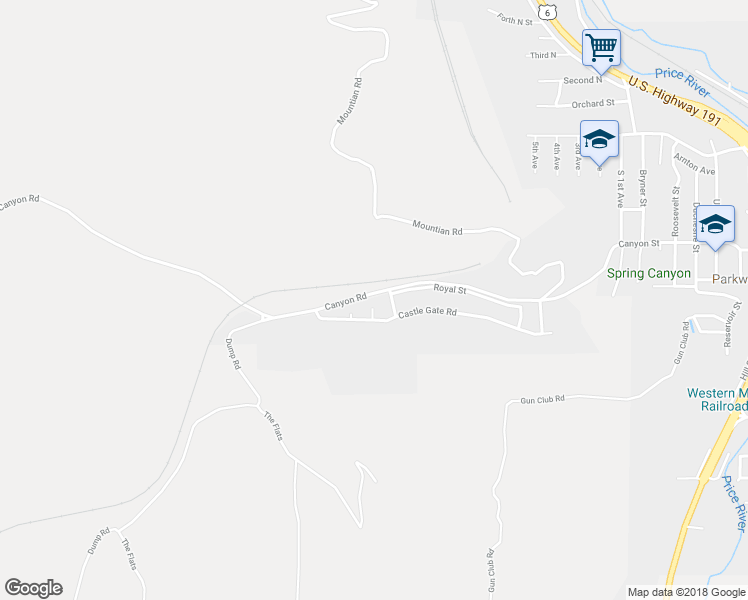 map of restaurants, bars, coffee shops, grocery stores, and more near 809 Spring Canyon Circle in Helper