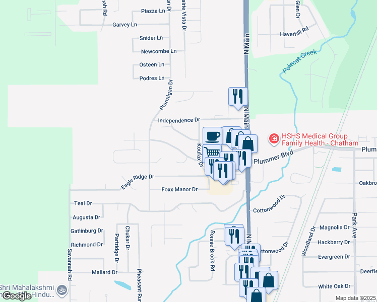 map of restaurants, bars, coffee shops, grocery stores, and more near 199 Plummer Boulevard in Chatham