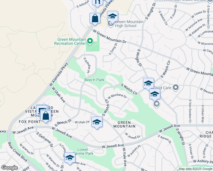 map of restaurants, bars, coffee shops, grocery stores, and more near 12958 West Oregon Drive in Lakewood