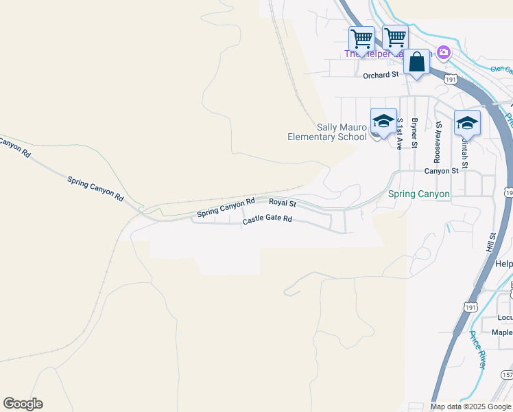 map of restaurants, bars, coffee shops, grocery stores, and more near 744 Royal Street in Helper