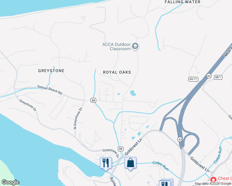 map of restaurants, bars, coffee shops, grocery stores, and more near 21 Goose Hollow Road in Morgantown