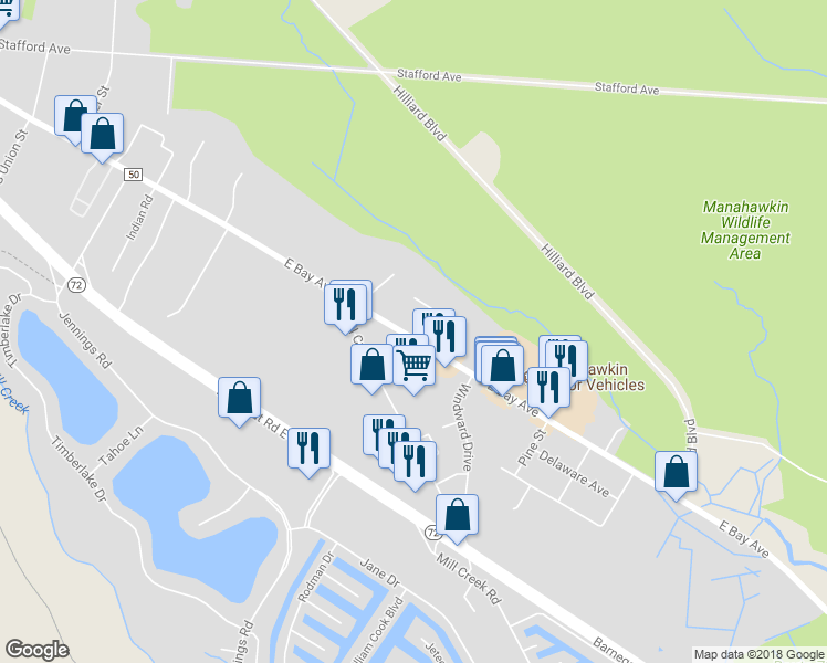 map of restaurants, bars, coffee shops, grocery stores, and more near 568 East Bay Avenue in Stafford Township