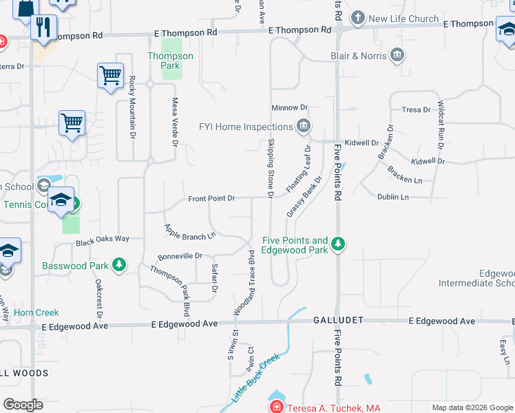 map of restaurants, bars, coffee shops, grocery stores, and more near 5550 Skipping Stone Drive in Indianapolis