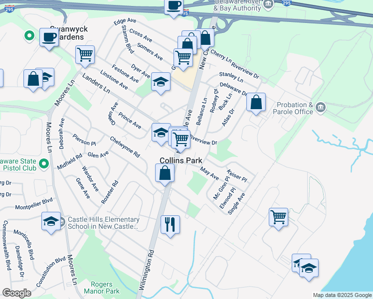 map of restaurants, bars, coffee shops, grocery stores, and more near 210 Killoran Drive in New Castle