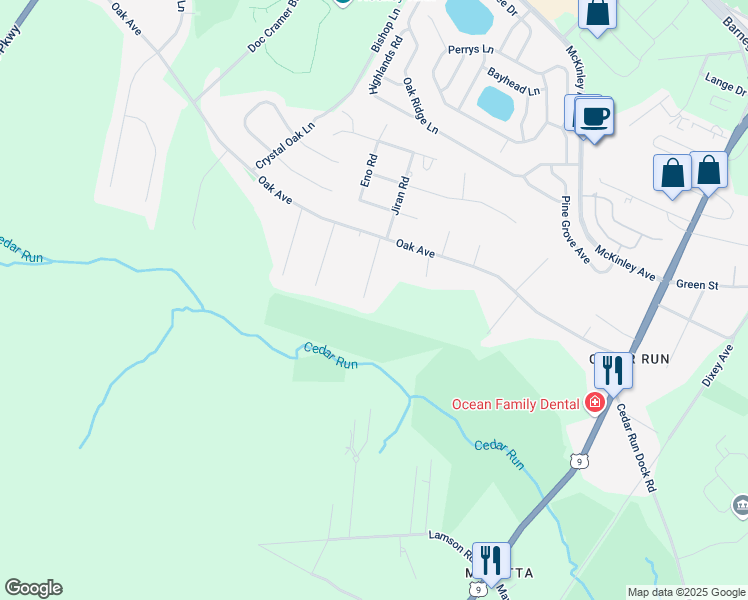 map of restaurants, bars, coffee shops, grocery stores, and more near 34 Gajewski Lane in Stafford Township