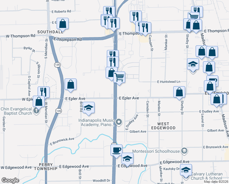 map of restaurants, bars, coffee shops, grocery stores, and more near 5480 N U.S. 31 in Indianapolis
