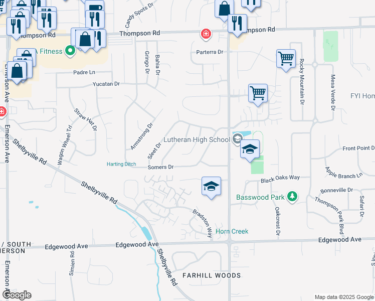 map of restaurants, bars, coffee shops, grocery stores, and more near 5526 Yeager Court in Indianapolis