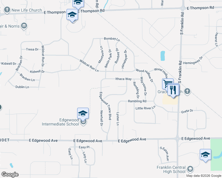 map of restaurants, bars, coffee shops, grocery stores, and more near 7835 Edgemanor Court in Indianapolis