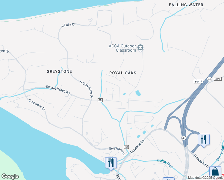 map of restaurants, bars, coffee shops, grocery stores, and more near 202 Caroline Lane in Morgantown