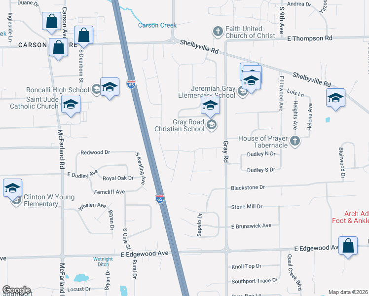 map of restaurants, bars, coffee shops, grocery stores, and more near 3920 Cherry Blossom Boulevard in Indianapolis