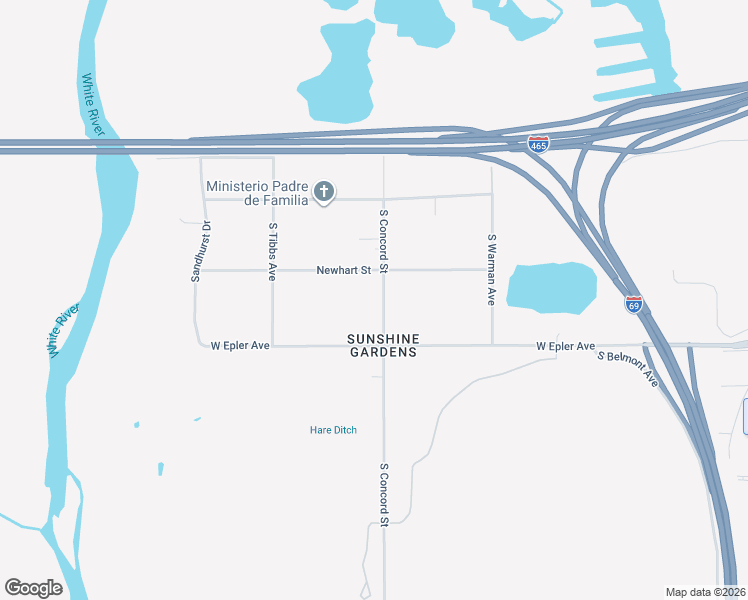map of restaurants, bars, coffee shops, grocery stores, and more near 5420 South Concord Street in Indianapolis