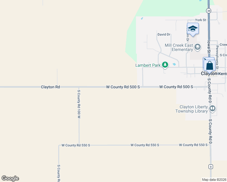 map of restaurants, bars, coffee shops, grocery stores, and more near 907 West County Road 500 South in Clayton