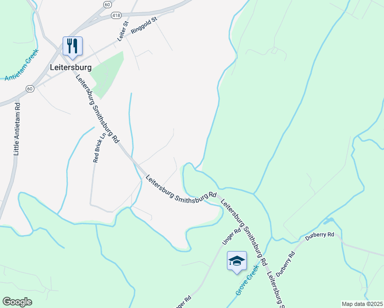 map of restaurants, bars, coffee shops, grocery stores, and more near 13535 Foxfire Lane in Hagerstown