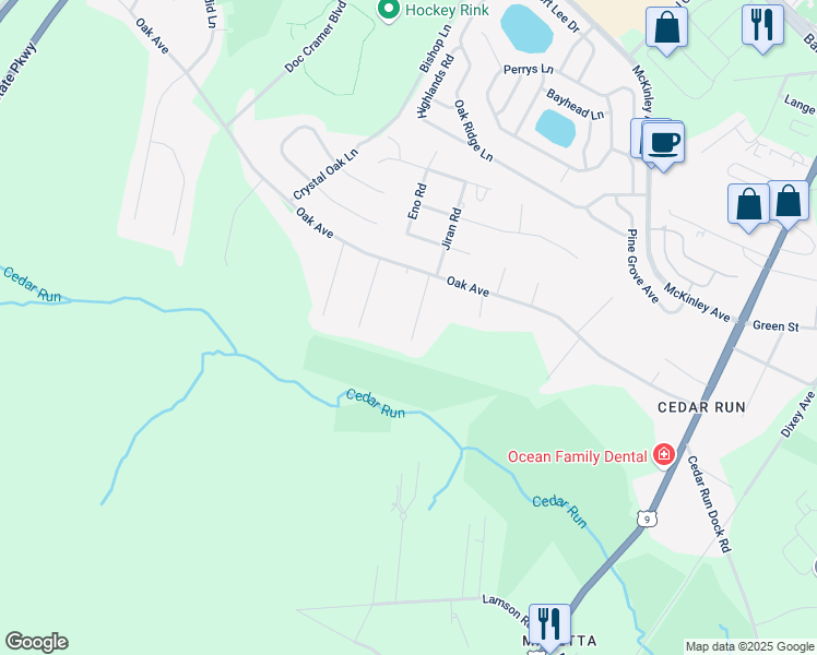 map of restaurants, bars, coffee shops, grocery stores, and more near 34 Gajewski Lane in Stafford Township