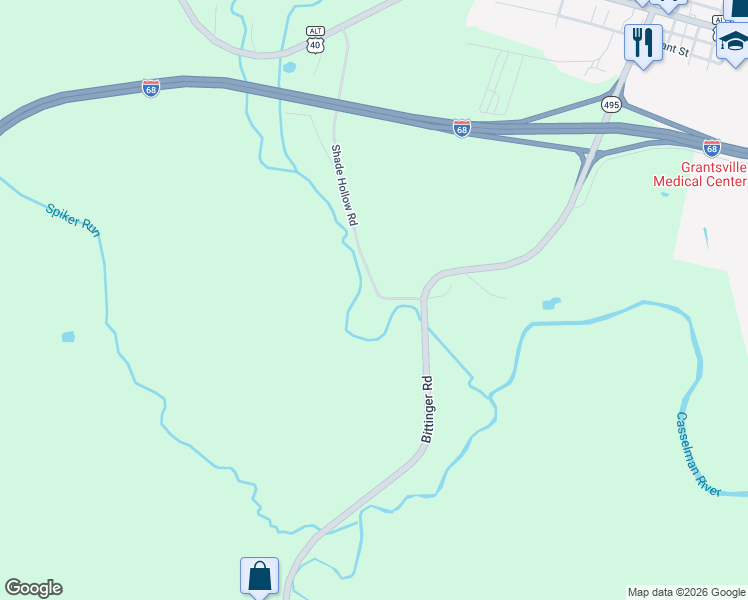 map of restaurants, bars, coffee shops, grocery stores, and more near 107 Shade Hollow Road in Grantsville
