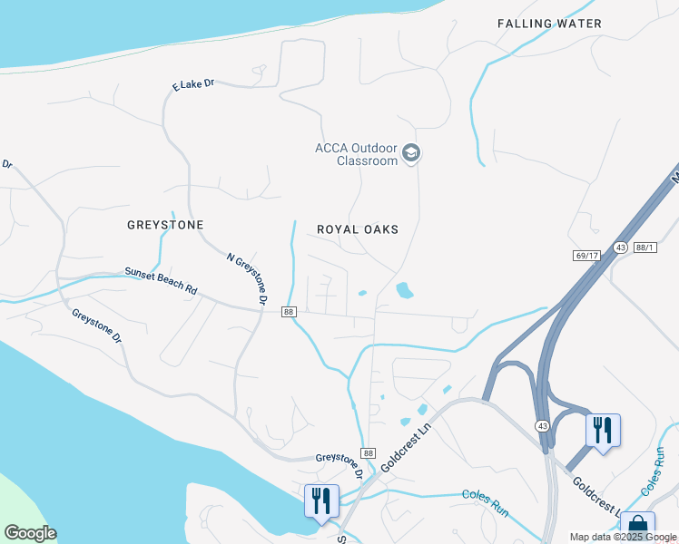 map of restaurants, bars, coffee shops, grocery stores, and more near 202 Caroline Lane in Morgantown