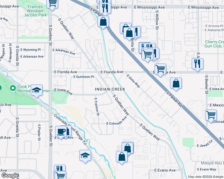 map of restaurants, bars, coffee shops, grocery stores, and more near in Denver