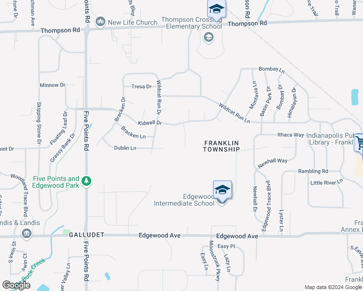 map of restaurants, bars, coffee shops, grocery stores, and more near 5550 Burning Tree Court in Indianapolis