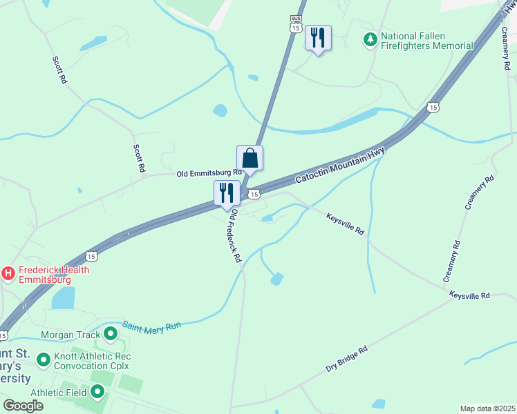 map of restaurants, bars, coffee shops, grocery stores, and more near 9701 Keysville Road in Emmitsburg