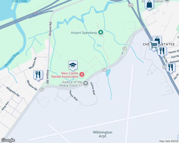 map of restaurants, bars, coffee shops, grocery stores, and more near 2 Reads Way in New Castle