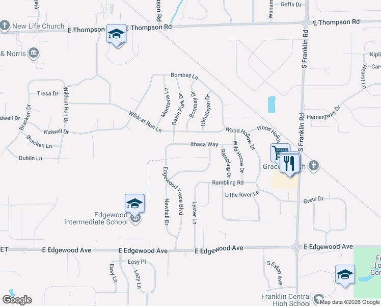 map of restaurants, bars, coffee shops, grocery stores, and more near 7835 Edgemanor Court in Indianapolis