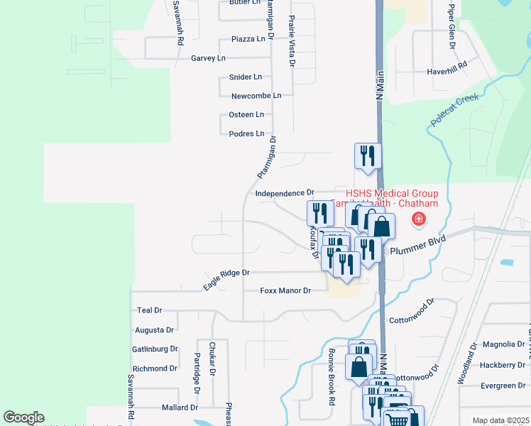 map of restaurants, bars, coffee shops, grocery stores, and more near 1-99 Plummer Blvd in Chatham