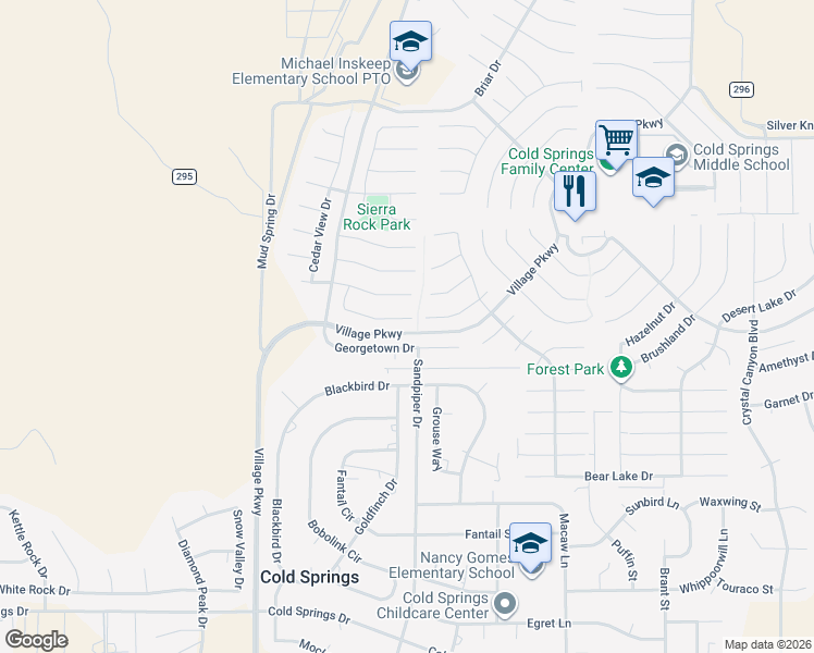 map of restaurants, bars, coffee shops, grocery stores, and more near 17720 Davenport Lane in Reno