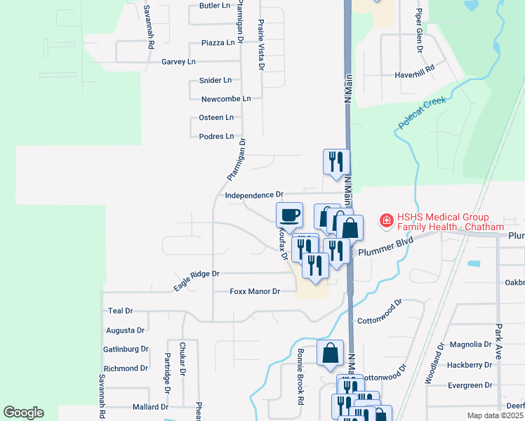 map of restaurants, bars, coffee shops, grocery stores, and more near 226 Independence Drive in Chatham
