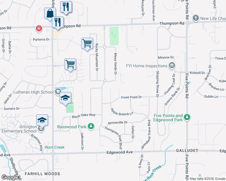 map of restaurants, bars, coffee shops, grocery stores, and more near 5519 Apple Branch Way in Indianapolis