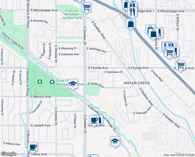 map of restaurants, bars, coffee shops, grocery stores, and more near 1561 South Roslyn Street in Denver
