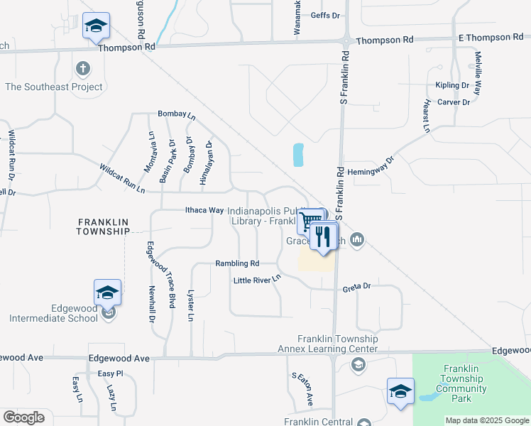 map of restaurants, bars, coffee shops, grocery stores, and more near 5524 Wood Hollow Drive in Indianapolis