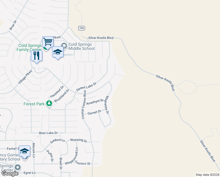 map of restaurants, bars, coffee shops, grocery stores, and more near 17320 Magnetite Drive in Reno
