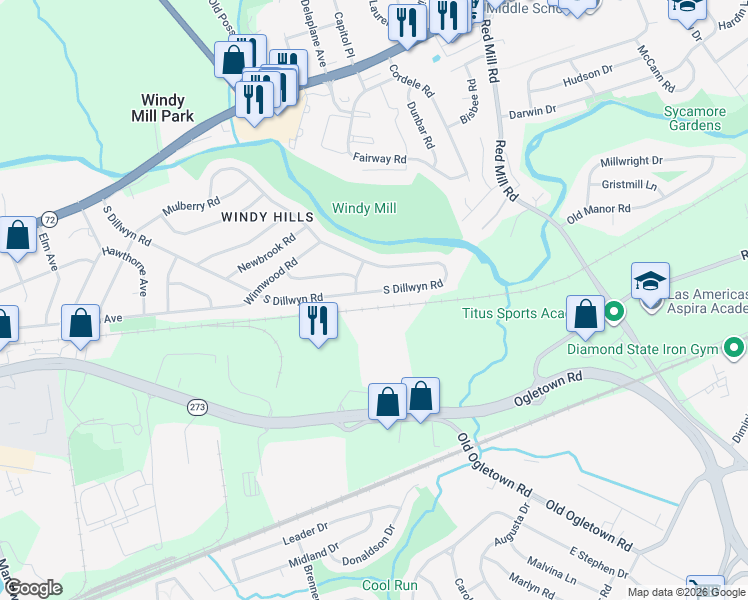 map of restaurants, bars, coffee shops, grocery stores, and more near 246 South Dillwyn Road in Newark