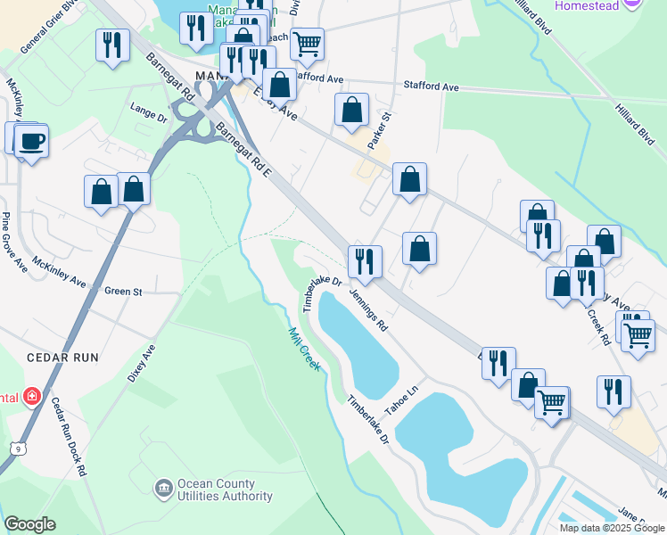 map of restaurants, bars, coffee shops, grocery stores, and more near 5 Lucerne Lane in Stafford Township