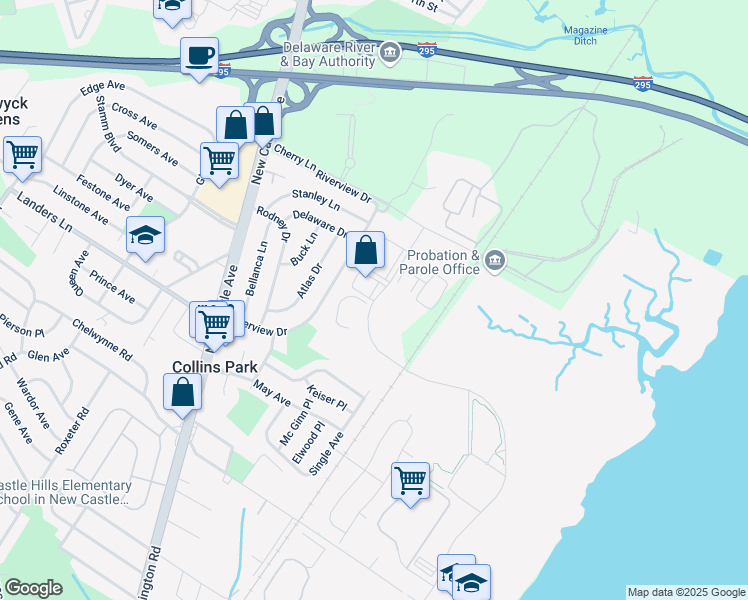 map of restaurants, bars, coffee shops, grocery stores, and more near 42 Lukens Drive in New Castle
