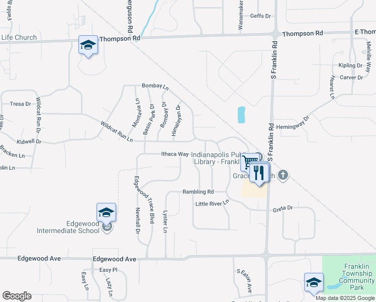 map of restaurants, bars, coffee shops, grocery stores, and more near 8006 Ithaca Way in Indianapolis