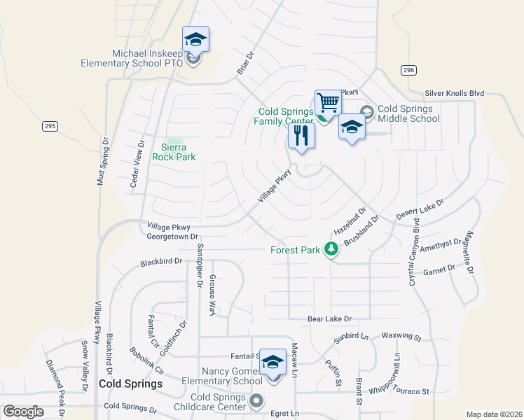 map of restaurants, bars, coffee shops, grocery stores, and more near 18205 Fontana Court in Reno