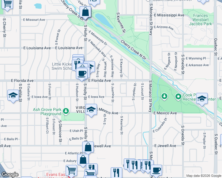 map of restaurants, bars, coffee shops, grocery stores, and more near 1546 South Jersey Street in Denver