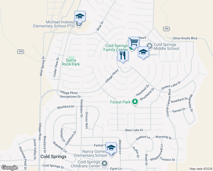 map of restaurants, bars, coffee shops, grocery stores, and more near 18205 Fontana Court in Reno