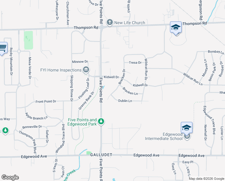 map of restaurants, bars, coffee shops, grocery stores, and more near 5524 Bracken Drive in Indianapolis