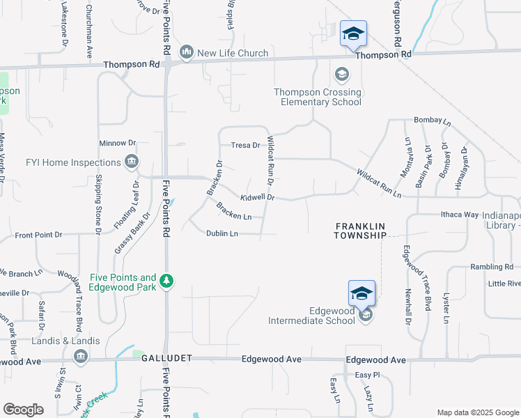 map of restaurants, bars, coffee shops, grocery stores, and more near 5516 Wildcat Run Drive in Indianapolis