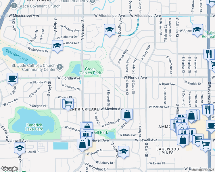 map of restaurants, bars, coffee shops, grocery stores, and more near in Denver