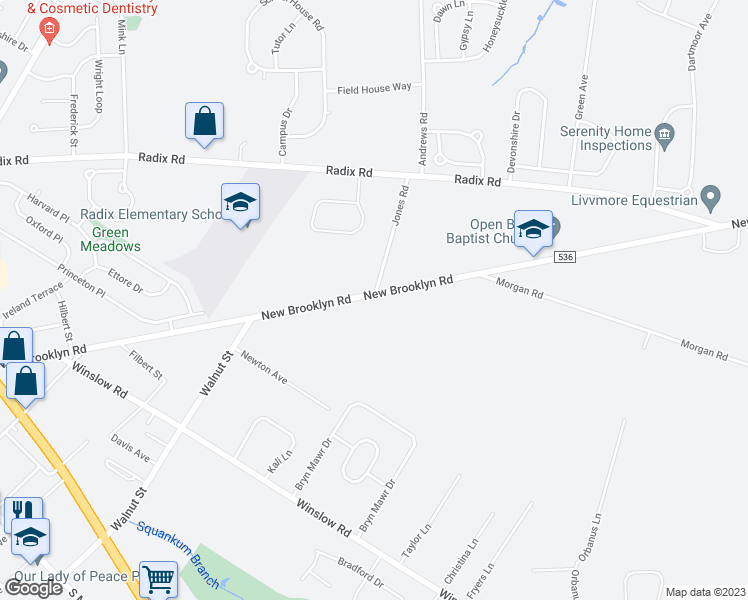 map of restaurants, bars, coffee shops, grocery stores, and more near 852 New Brooklyn Road in Monroe