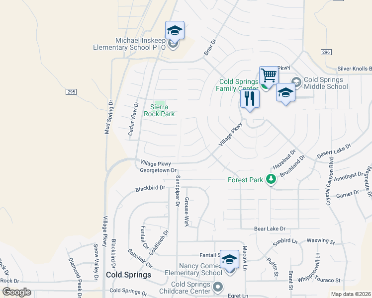 map of restaurants, bars, coffee shops, grocery stores, and more near 17654 Thomasville Court in Reno