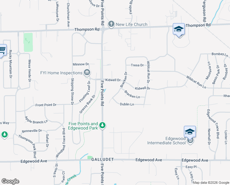 map of restaurants, bars, coffee shops, grocery stores, and more near 5524 Bracken Drive in Indianapolis