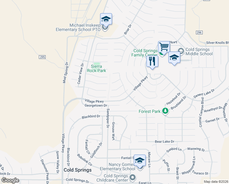 map of restaurants, bars, coffee shops, grocery stores, and more near 17654 Thomasville Court in Reno
