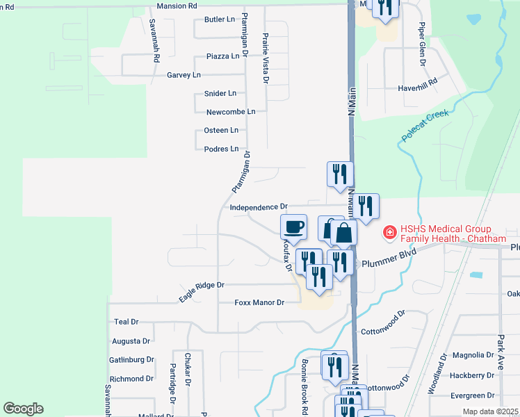 map of restaurants, bars, coffee shops, grocery stores, and more near 226 Independence Drive in Chatham