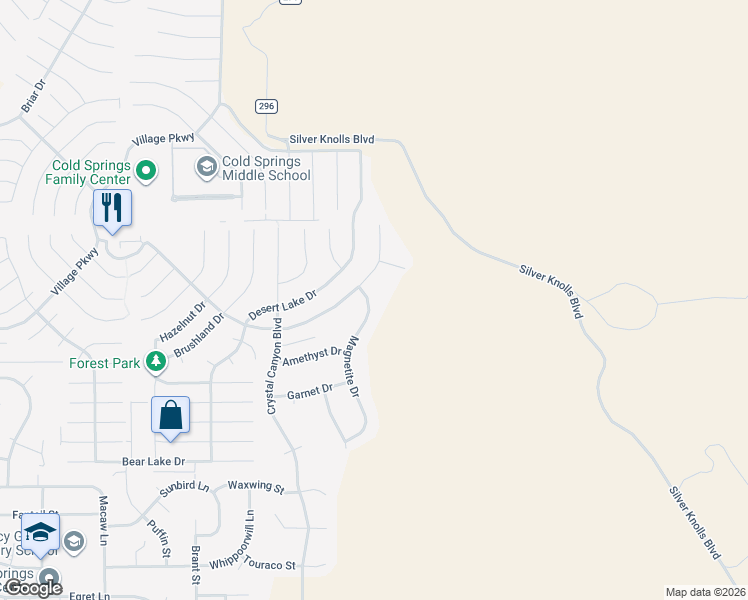 map of restaurants, bars, coffee shops, grocery stores, and more near 17320 Magnetite Drive in Reno