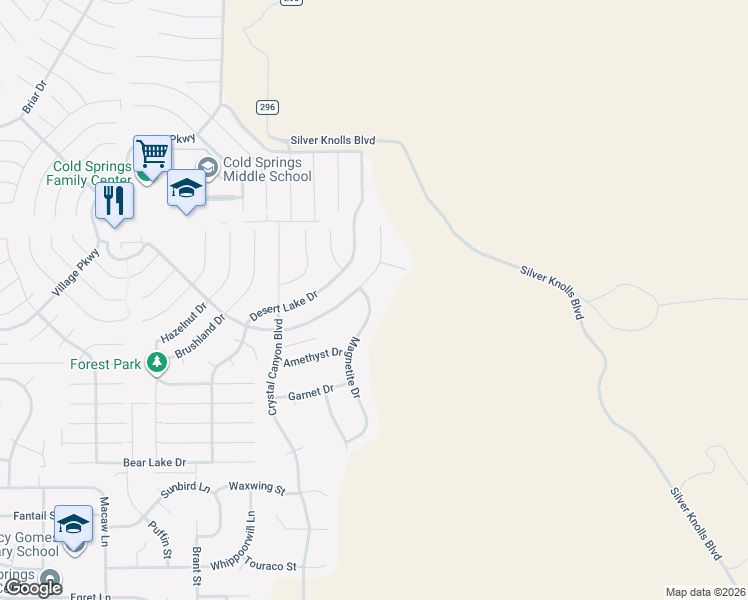 map of restaurants, bars, coffee shops, grocery stores, and more near 17320 Magnetite Drive in Reno